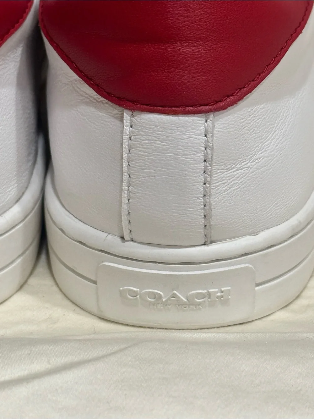 COACH Porter Womens White Leather Sneakers Red Trim Logo Shoes Low Top Size 10
